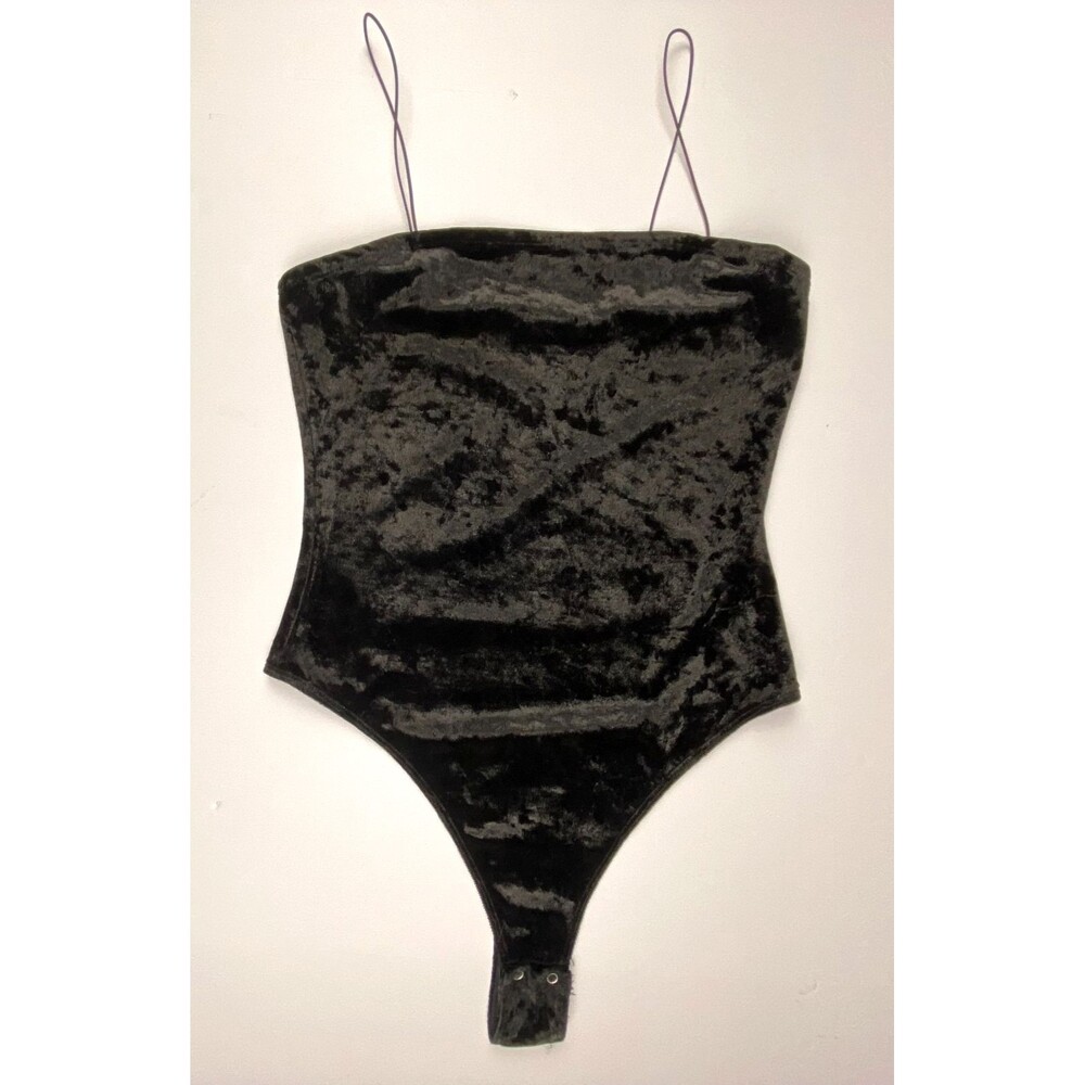 Garage‎ Bodysuit Womens Medium Black Crushed Velvet Sleeveless Snap Whimsigoth